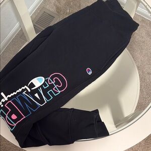 Champion Kids Black Sweatpants with Multicolor Logo